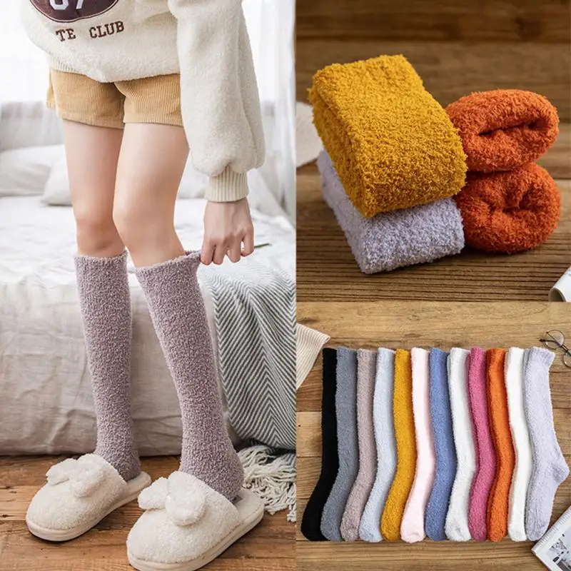 1 Pairs Women Winter Warm Fuzzy Socks Thick Thermal Solid Soft Fluffy Socks Cute Fashion Slipper Home Floor Sleeping Socks