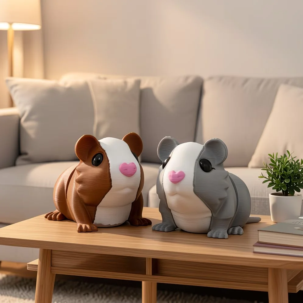 2pcs Movable Brown And Gray Guinea Pig Statues with Articulated Legs And Expressive Eyes - Realistic Texture And Brown/White