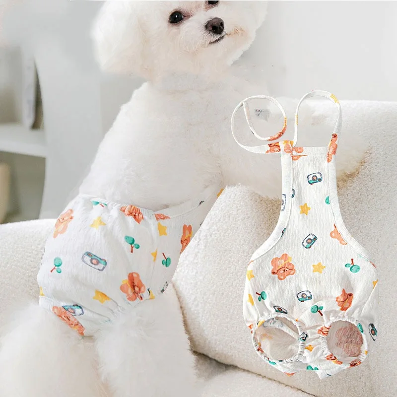 Floral Puppy Clothes Teddy Bear Stomach Bag Physiological Panties Anti Harassment Pet Safety Underwear Cat Sterilization Suit