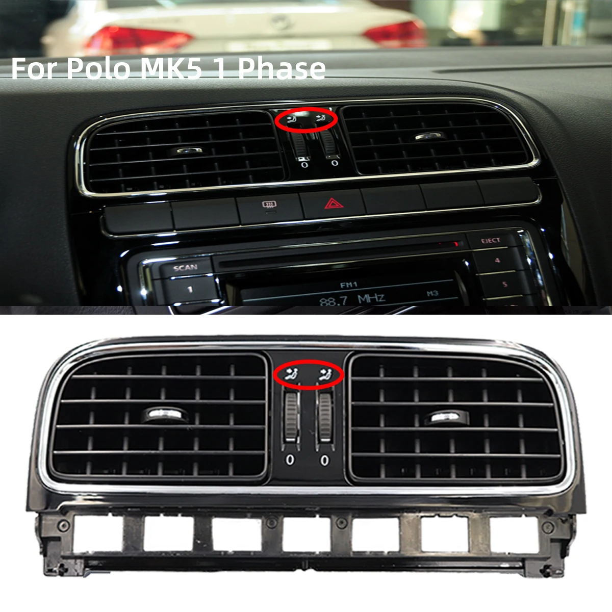 x1 Car Dash Glossy Black AC Air Outlet Chrome Vent Grill For VW Polo 5 6R 6C GTI MK5 Hatchback GTS 2009-2013 2014-2018 6R0819728