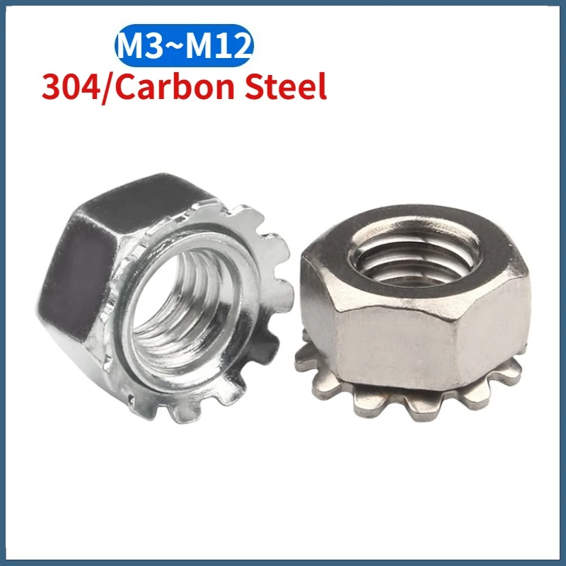 M3 - M10 Metric / American 304 Stainless Steel/ Zinc Plated Hexagon Hex Toothed Serrated Washer Gasket K Type Lock Keps Nuts