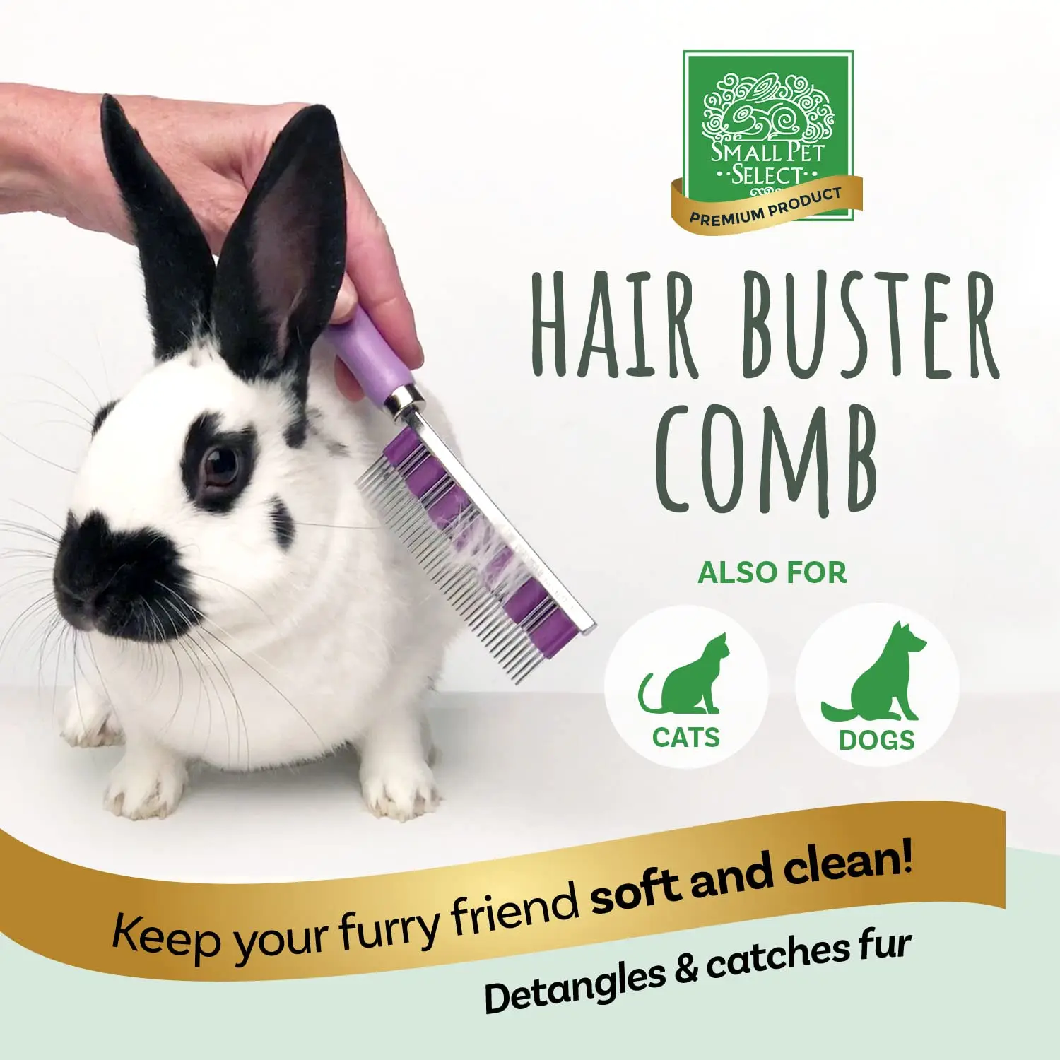 Small Pet Select - Hair Buster Comb for Rabbits, Cats and Dogs, Metal Pet Comb for Shedding and Detangling, Grooming Tool for Small Pets with Long and Short Fur