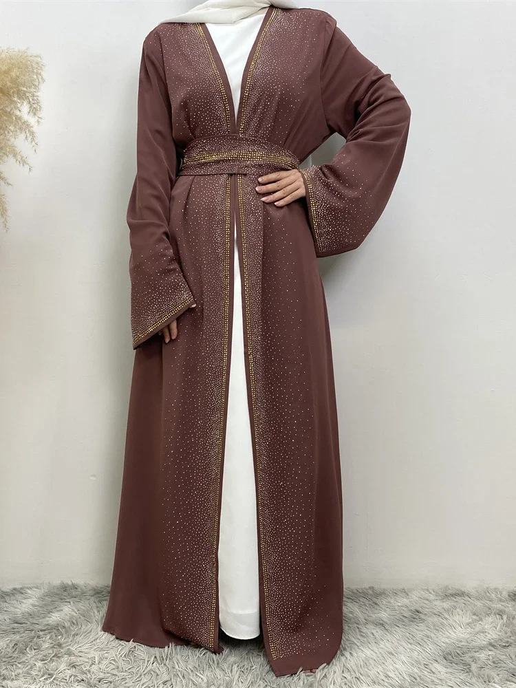 

Eid Muslim Abaya for Women Diamond Kimono Cardigan Dress Pocket Ramadan Lace-up Abayas Kaftan Dubai Arab Long Robe Vestido Largo