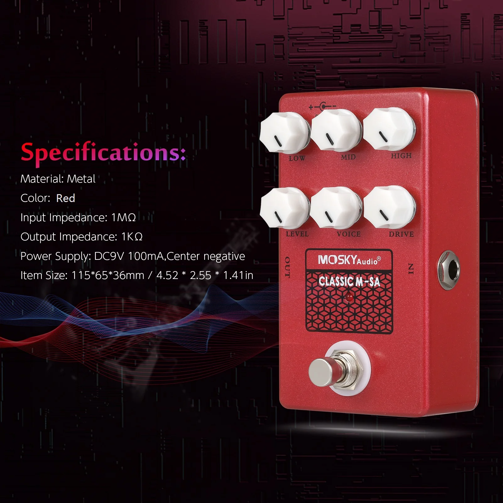 Moskyaudio M-Sa Speaker Simulation Guitar Tuner Pedal Drive Voice Control Effect Pedal with Low High Mid Level Adjustment