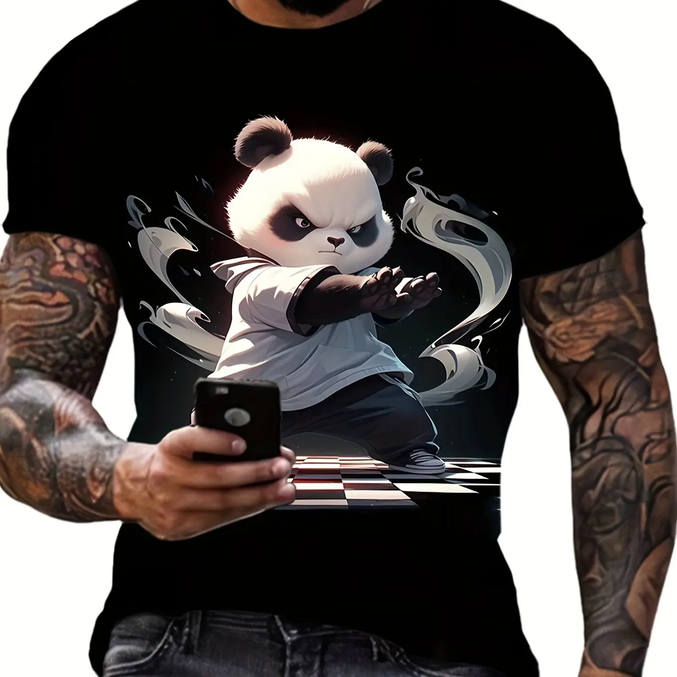 Men\'s T-Shirt Cartoon Panda Pattern 3D Printed Tee Casual Loose Fitting Short Sleeve T-shirts Oversized Men Clothing Tops Summer