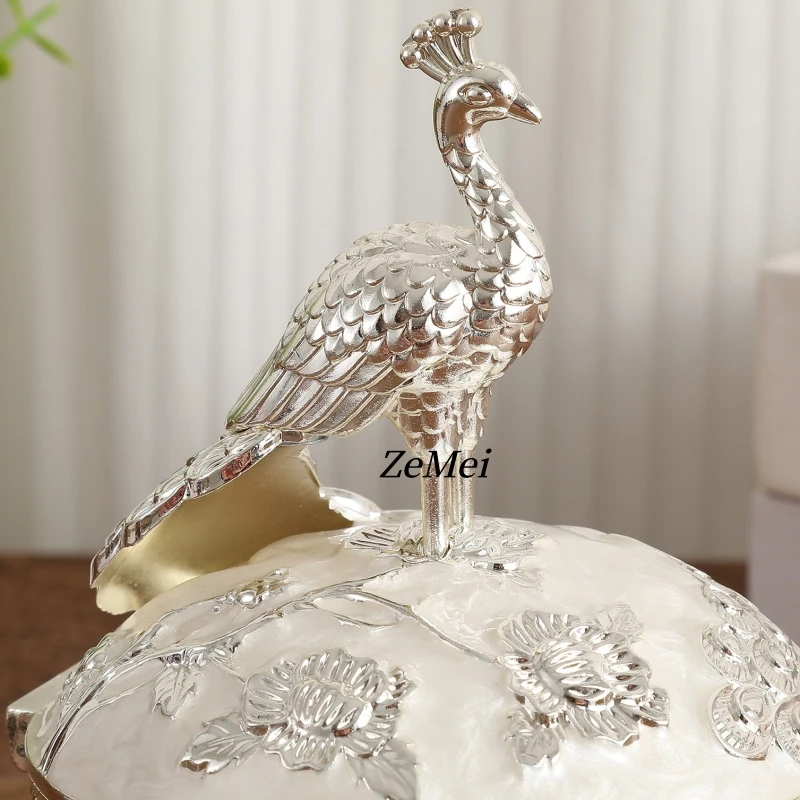 European Style Silver Peacock Spice Jar, with lid and Spoon Storage Box Metal Seasoning Bottle Storage Tank Kitchen Supplies