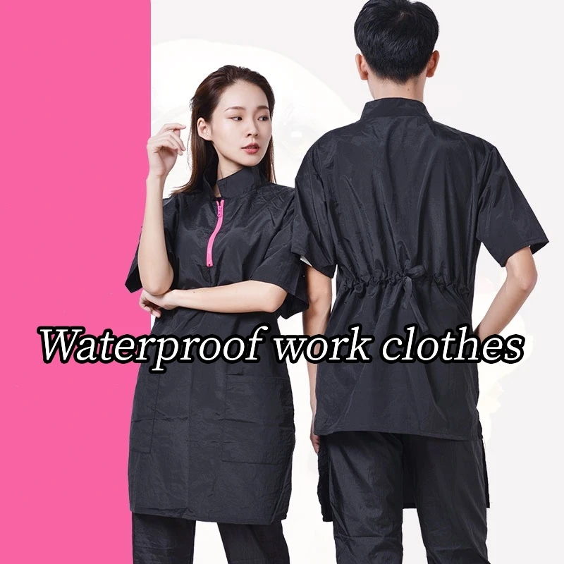 Pet Groomer Waterproof Work Clothes Pet Grooming Uniforms Anti Hair Anti Static Hair Salon Hairdresser Robe Barber Apron Y0517