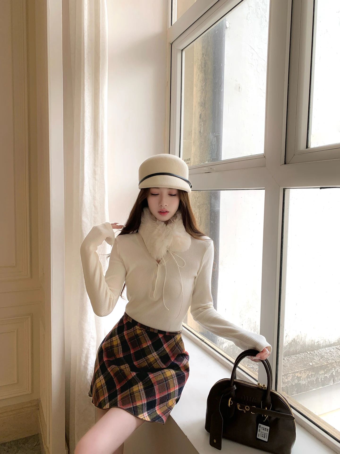 

Юбка JUNSTUDIO в стиле ретро, в клетку, с низкой талией, А-силуэт, универсальная, повседневная, для женщин, для работы, зимняя коллекция