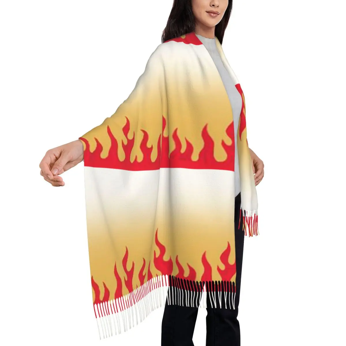 شيطان القاتل كيوجورو رينجوكو أنيمي كيميتسو نو يابا وشاح شرابة الأوشحة النساء شالات ناعمة ويلتف طويل الخريف الشتاء شال التفاف