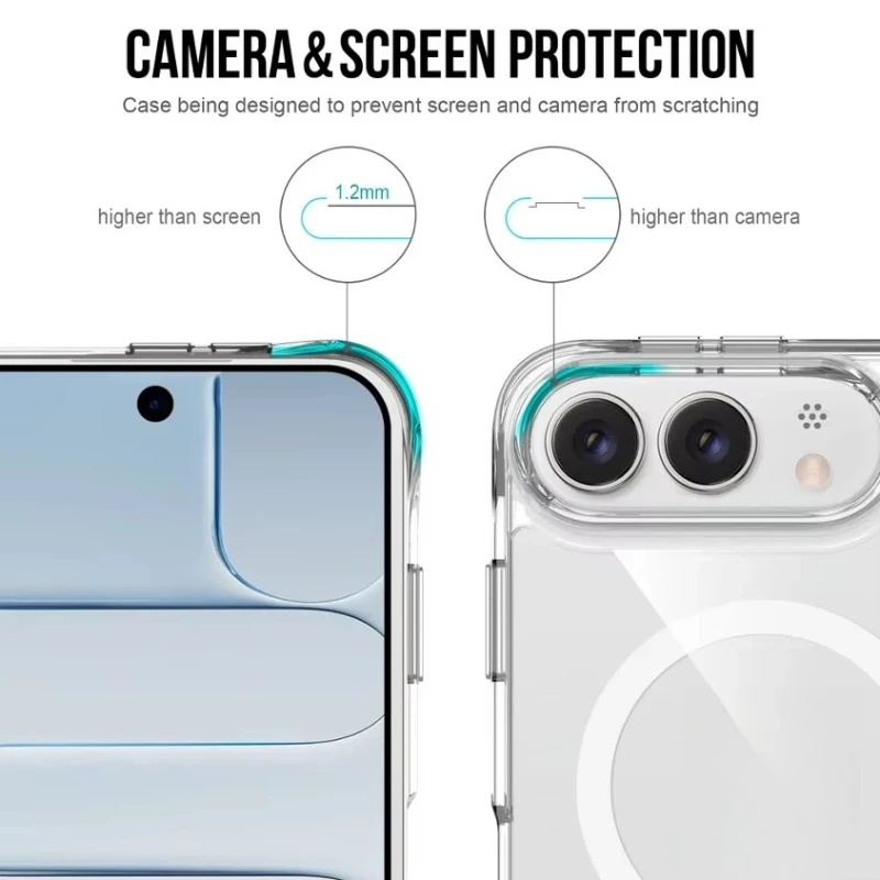 Funda Magnética Transparente e Invisible para Teléfono con Soporte para iPhone, Cargador Inalámbrico, Antigolpes, Protectora