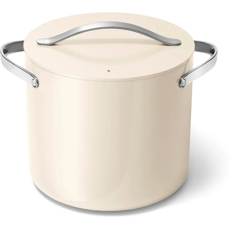 

Ceramic Coated Pot With Lid - Fee From Forever Chemicals - Large Pot for Bigger Batches - Cream