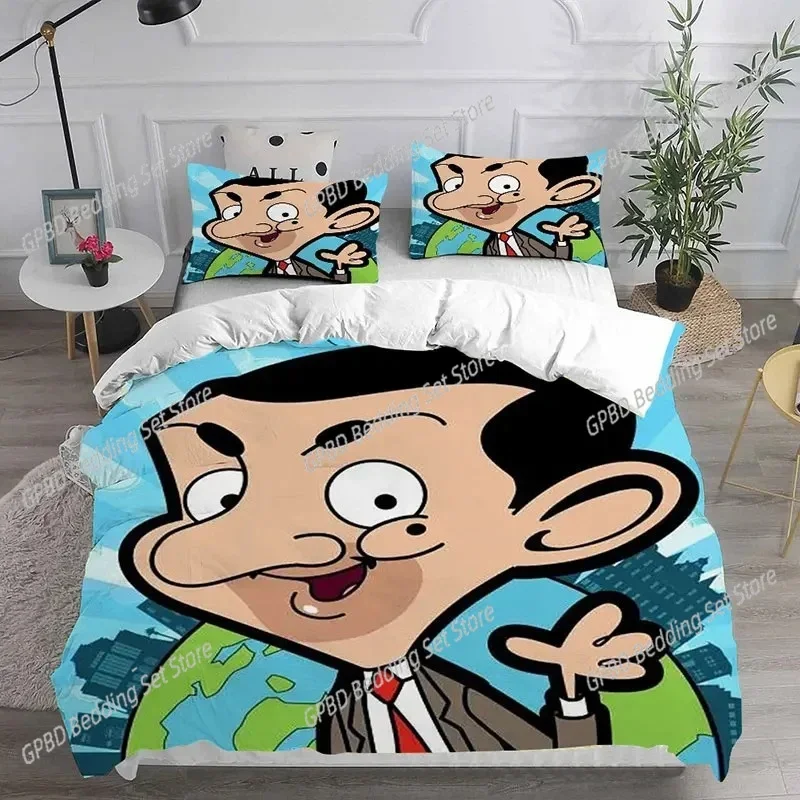 3D Mr. Bean Animated Series 3D Bedding Set Duvet Cover Pillowcases Single Twin Full Queen King Size Home Decor Quilt Boys Gift