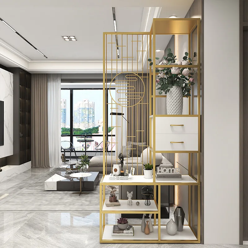 

Simple wrought iron stainless steel design, modern screen partition, living room entrance entrance, carved hollow floor rack
