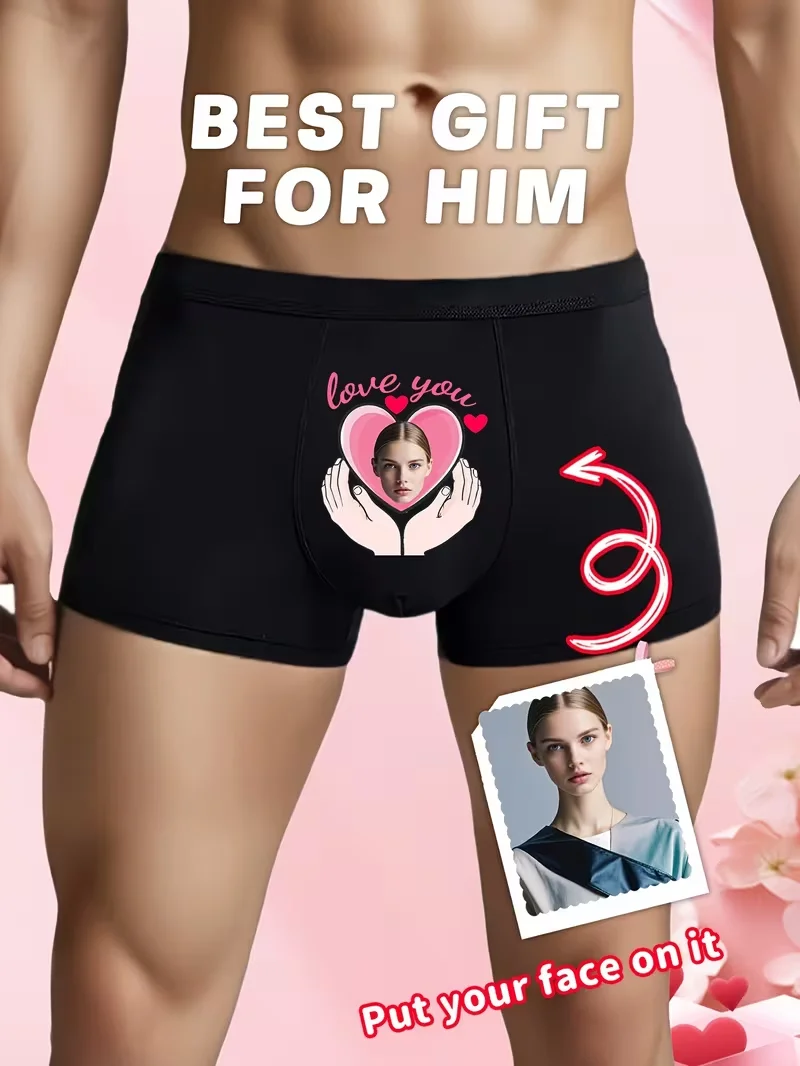 Customizable 1-Pack Sexy Men's Boxer Shorts with Portrait Design for Valentine's Day And Anniversaries Comfortable Elastic Fit f