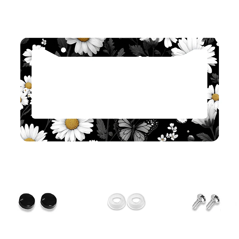 

1 шт. черно-белая рамка для номерного знака с 2 отверстиями, алюминиевый материал, 6x12 дюймов, с набором винтов, ретро-роман
