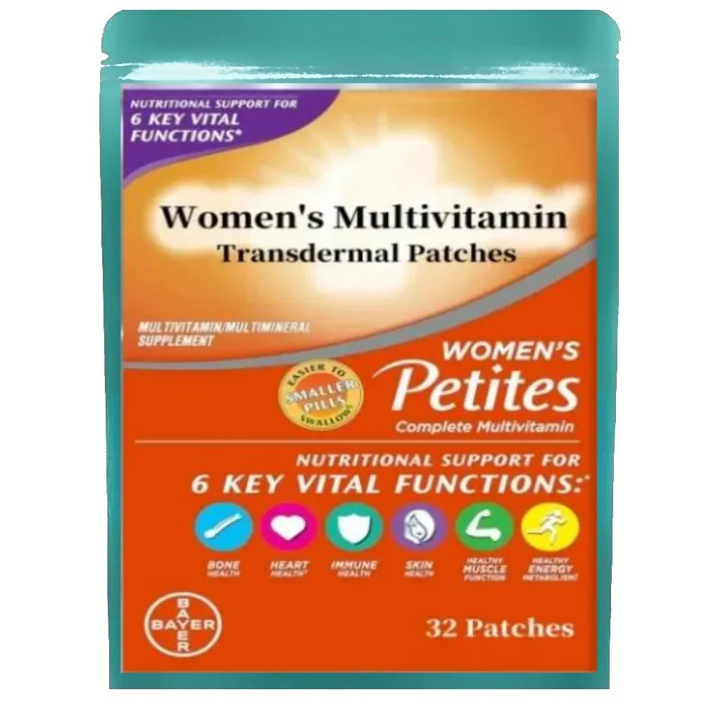 Multiple vitamins for women, including vitamins A, C, D, E, zinc, B12, biotin, calcium, etc., 32 transdermal patches