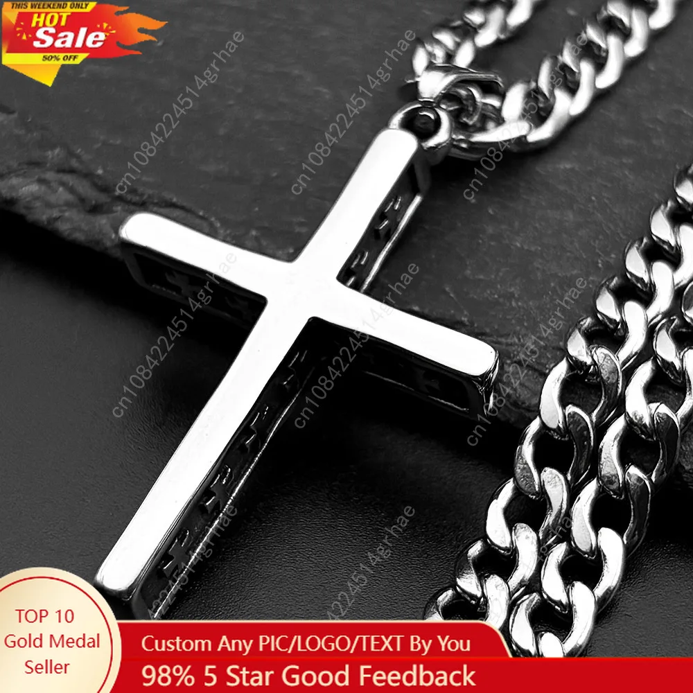 

YQ 316L Stainless Steel Solid 3D Cross Pendant Necklace For Men Jewelry Accessories