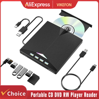 7-in-1 External CD/DVD Drive USB3.0 Type-C Portable CD DVD RW Player Reader Burner for Laptop PC Windows with SD TF Card Slots
