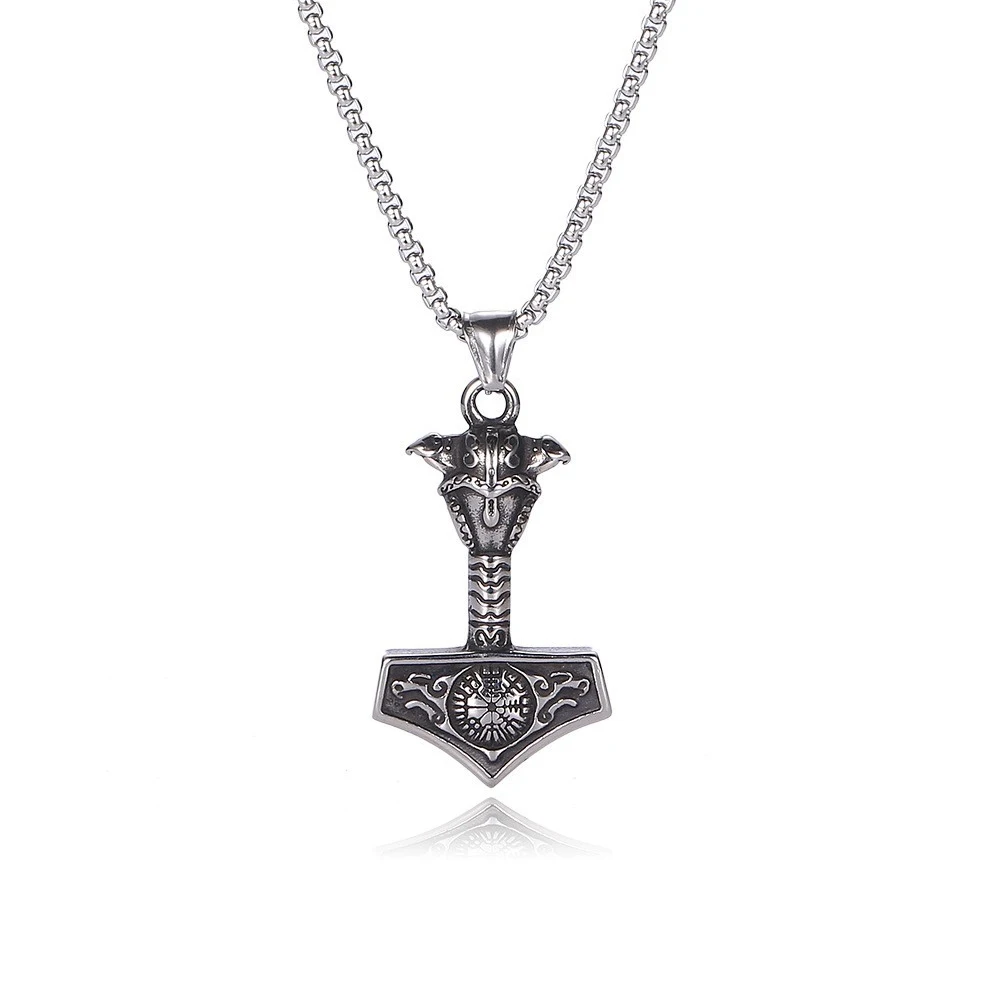 NORRON Viking Rune Celtic Wolf Hammer Pendant Necklace Hip Hop Personality Men Alloy Hammer Pendants Jewelry Fashion Accessory