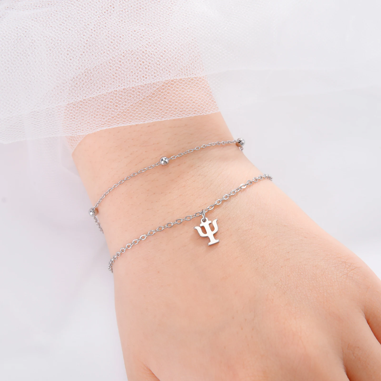 Unift Mini PSI Symbol Psychology Bracelet for Women Stainless Steel Fashion Psychologist Minimalist  Jewelry Christmas Gift 2024