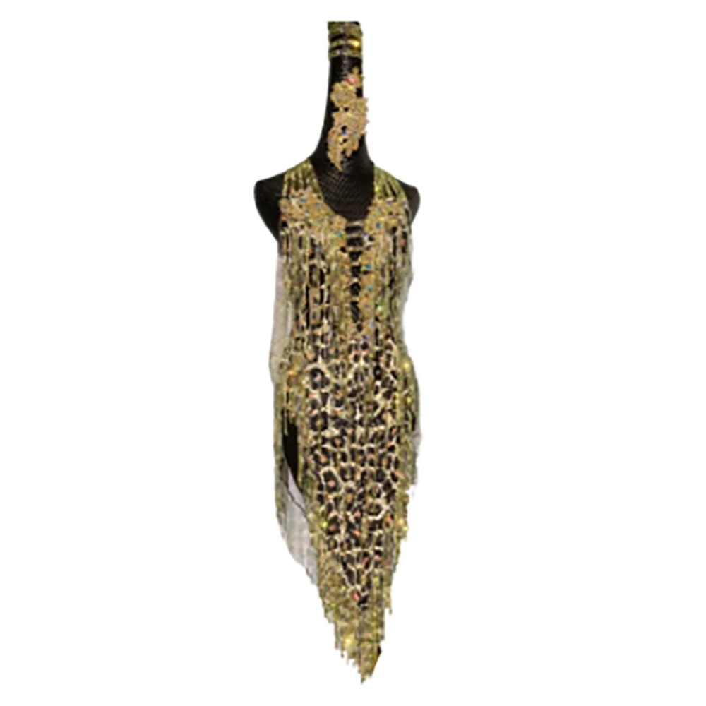 Abito da ballo latino, mantello con stampa leopardata personalizzato di fascia alta, abbigliamento da gara sexy, abbigliamento professionale da palcoscenico per adulti Cha Tango