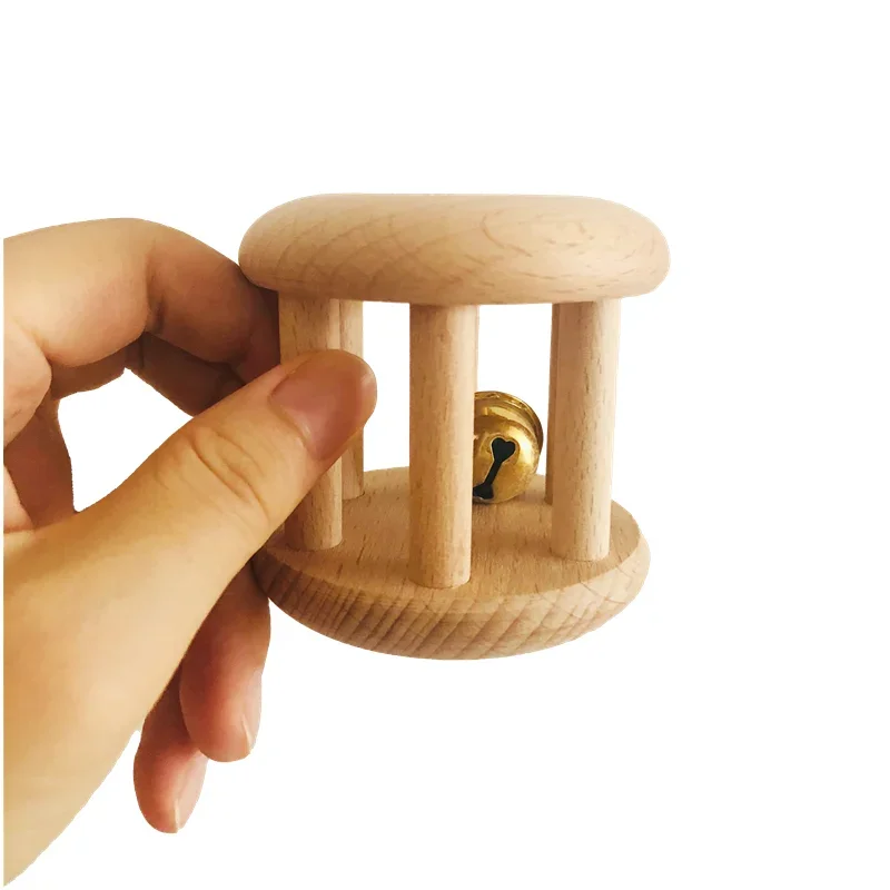 Montessori Wood Bell Rattle Interlocking Discs Grasping Beads Baby Toys Newborn Hand Motor Skill Practical Tools Early Education