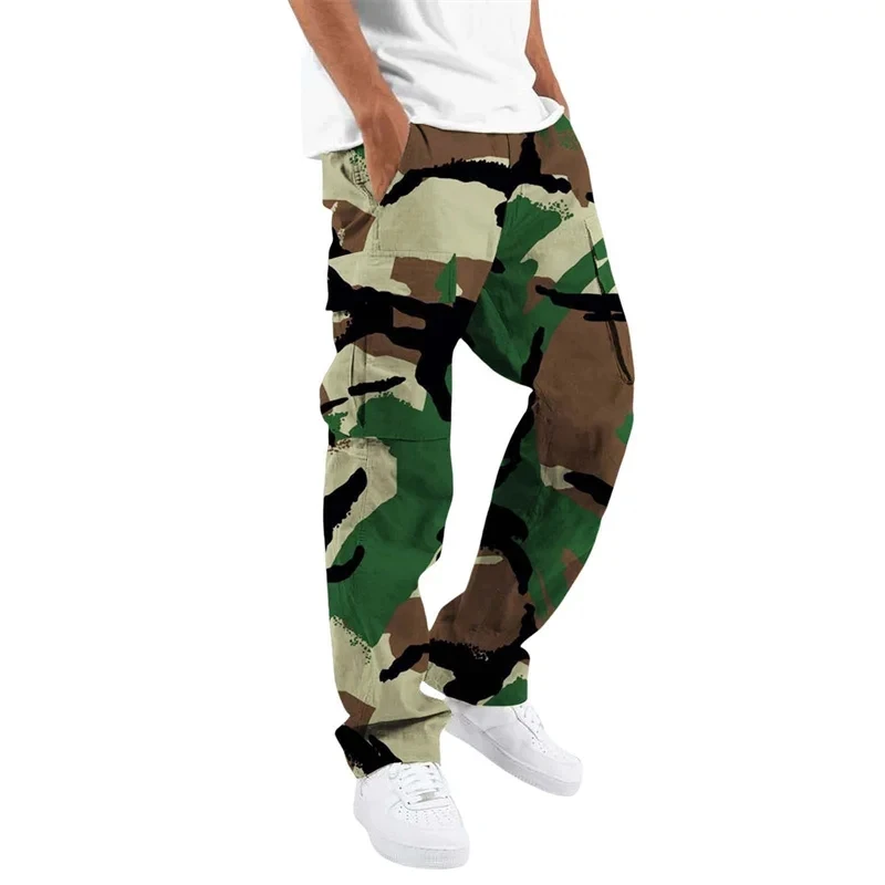 2024 Fashion camouflage overalls men\'s printing fashion outdoor overalls straight rope overalls men\'s clothingMen\'s pants casual