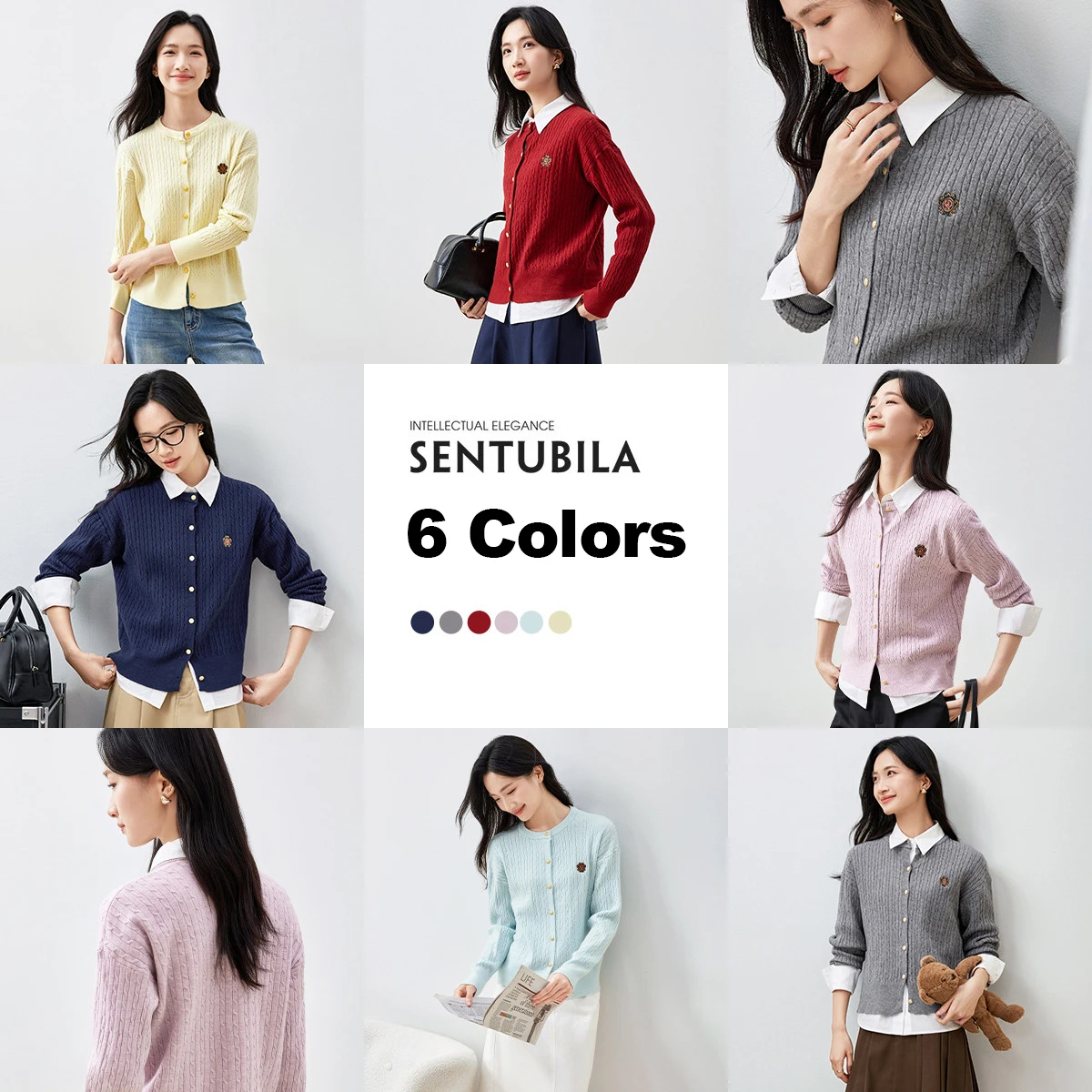 

SENTUBILA Preppy Style Knitted Cardigan For Women's 2025 Spring New Casual Loose Fit O Neck Single Breasted Sweater W51E58705