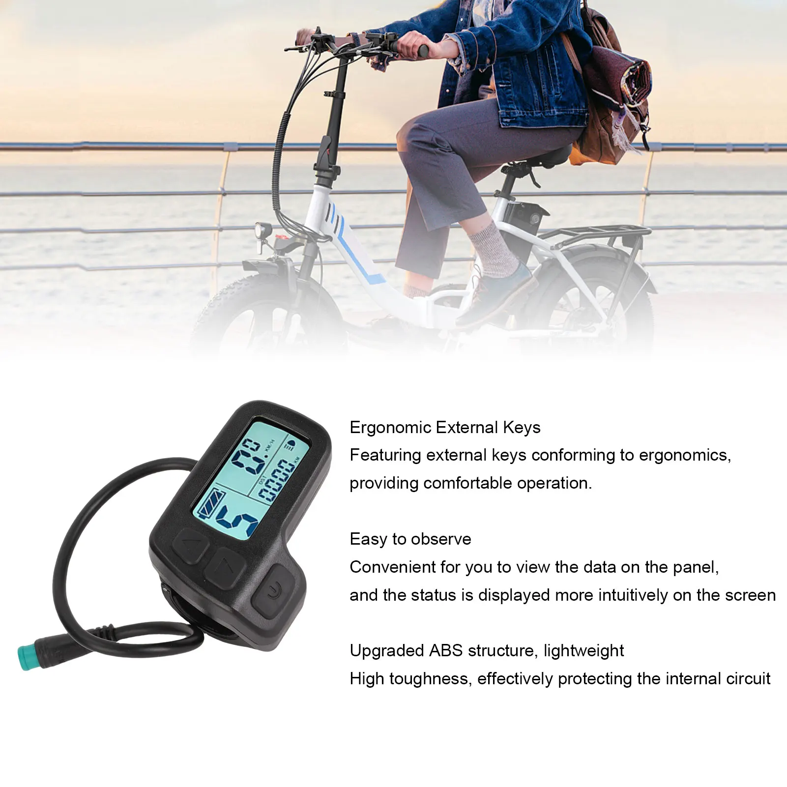 Medidor de exibição lcd para bicicleta elétrica, 24v 36v 48v, painel de controle de tela de scooter elétrica, durável, conector de impermeabilização de 5 núcleos