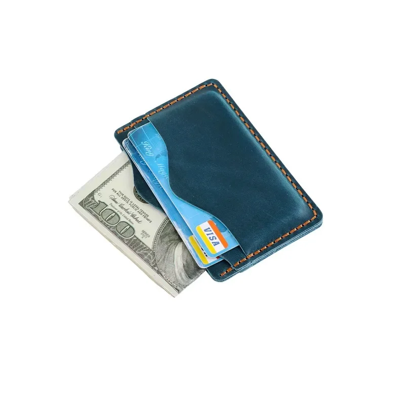 

Slim Crazy Horse Leather Card Holder - Unisex Handmade Wallet for Credit/Bank Cards, Genuine Leather Compact Pocket Card Case