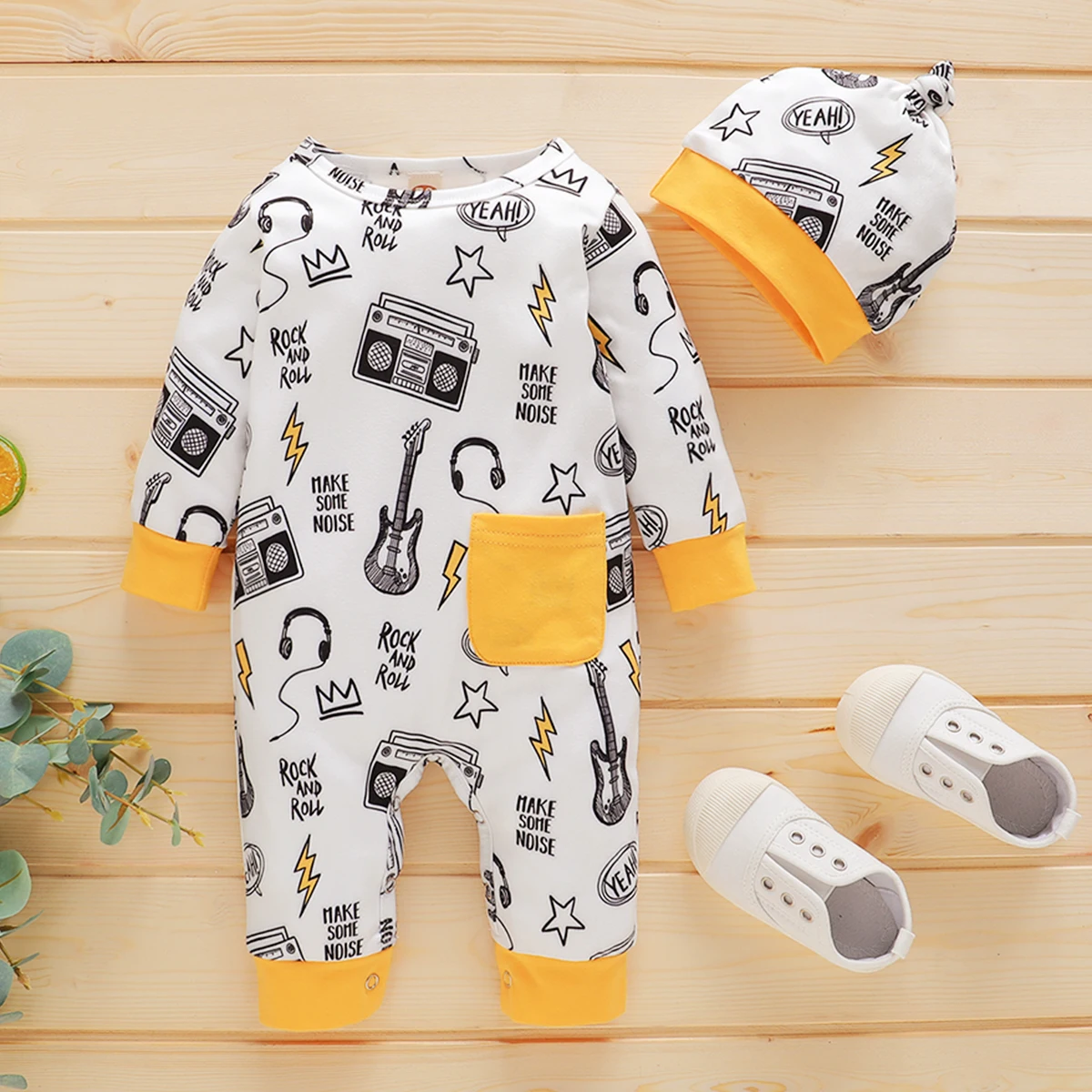 0-12 Months Newborn Baby Boy Bodysuit Cartoon Pattern Long Sleeve Romper Jumpsuit with Hat Baby Boy Romper Toddler Boy Outfits