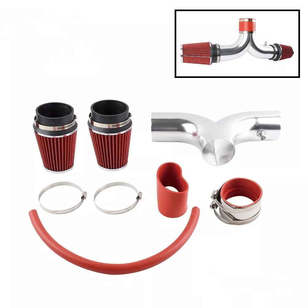 Front Dual Twin Short Ram Air Intake Kit Aluminum For 2001-2004 Chevy Corvette C5 5.7L V8 Red Air Intakes Parts