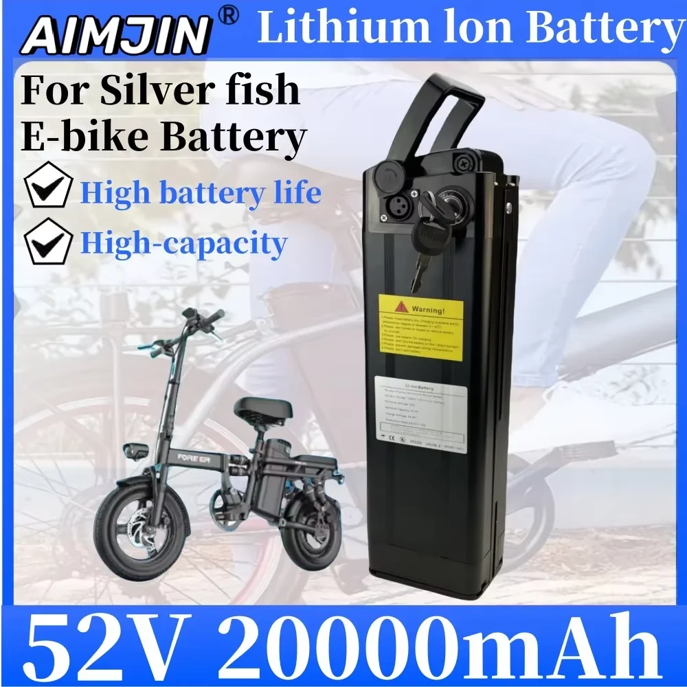 

52V 20AH Electric Silver Fish Style Bike Battery 52V for Lithium Battery with Aluminum Case Anti-theft Lock