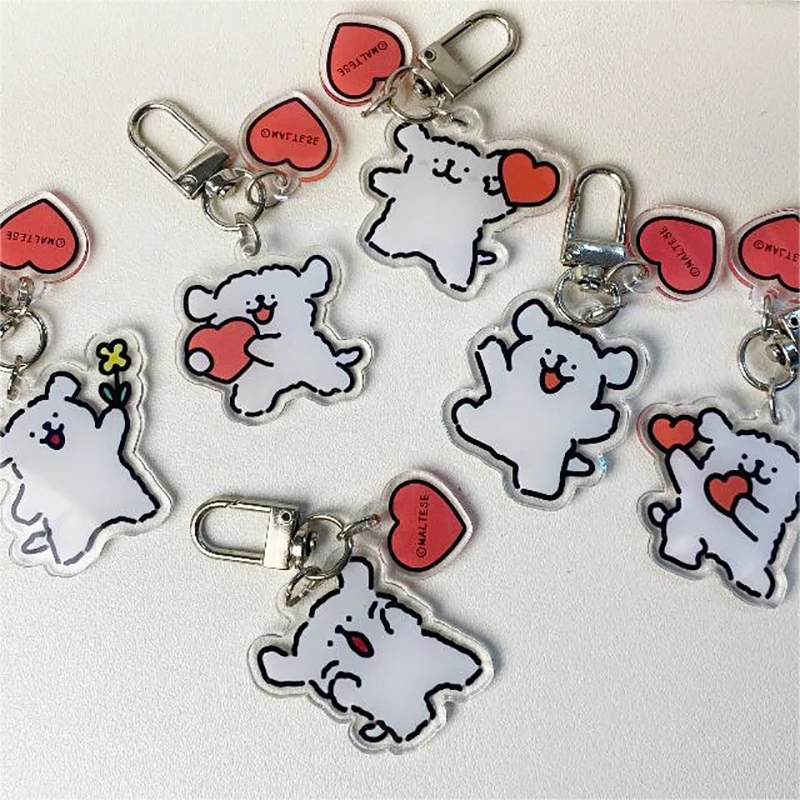 Cute Cartoon Acrylic Puppy Dog Keychain Fun Cartoon Cute Schoolbag Pendant Accessories Small Gift