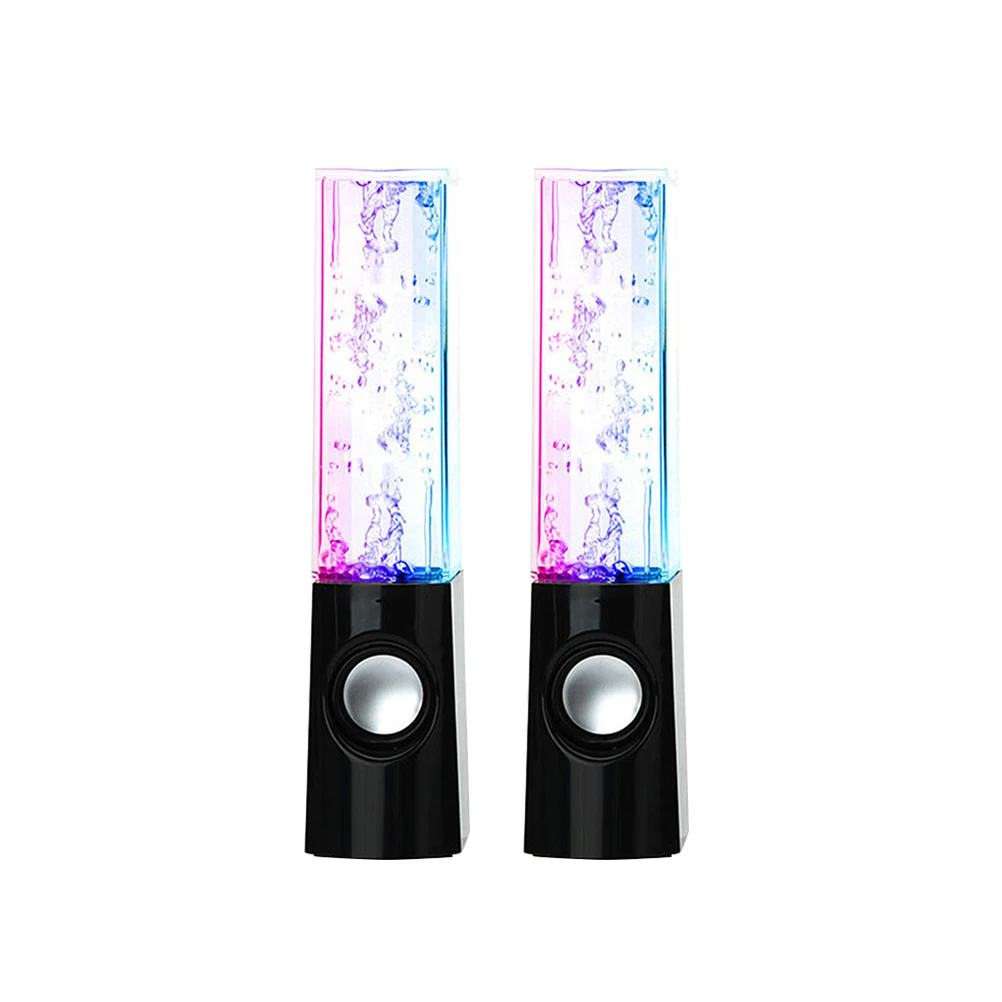 

One Pair Wired Fountain Speakers Colorful LED Light Music Fountain Effect Stereo Bass for Pc Smartphone Laptop