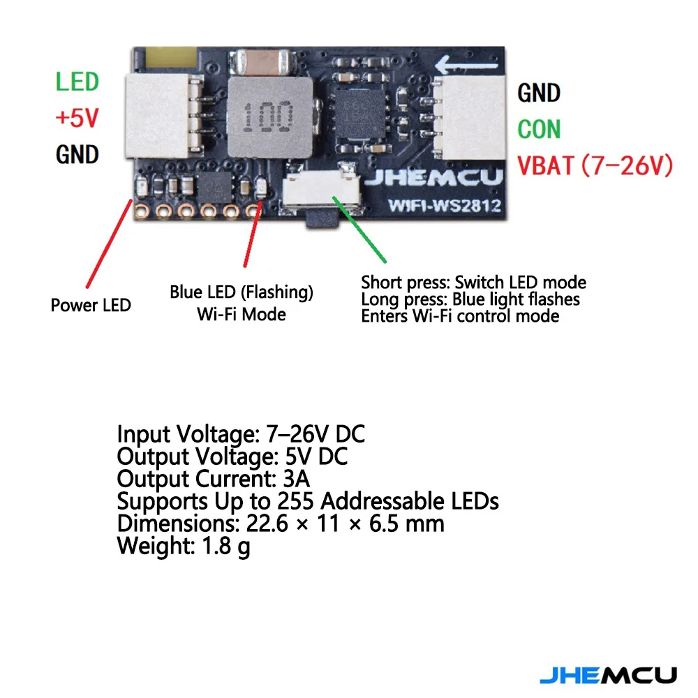 JHEMCU ESP8266 WiFi WS2812 LED Controller Module 5V 3A BEC for FPV Drone Quadcopter RGB Light Accessories