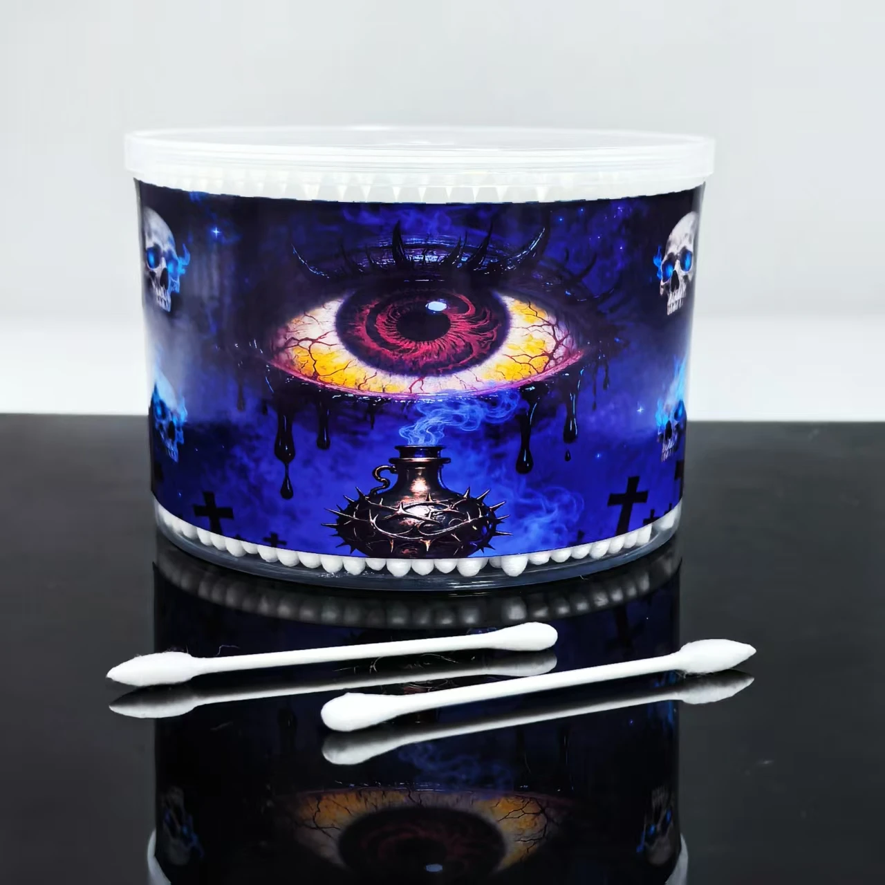 500개입 악마의 눈 모양 양면 면봉, 고딕 다크 스타일 면봉 가정 청소 및 다목적 사용