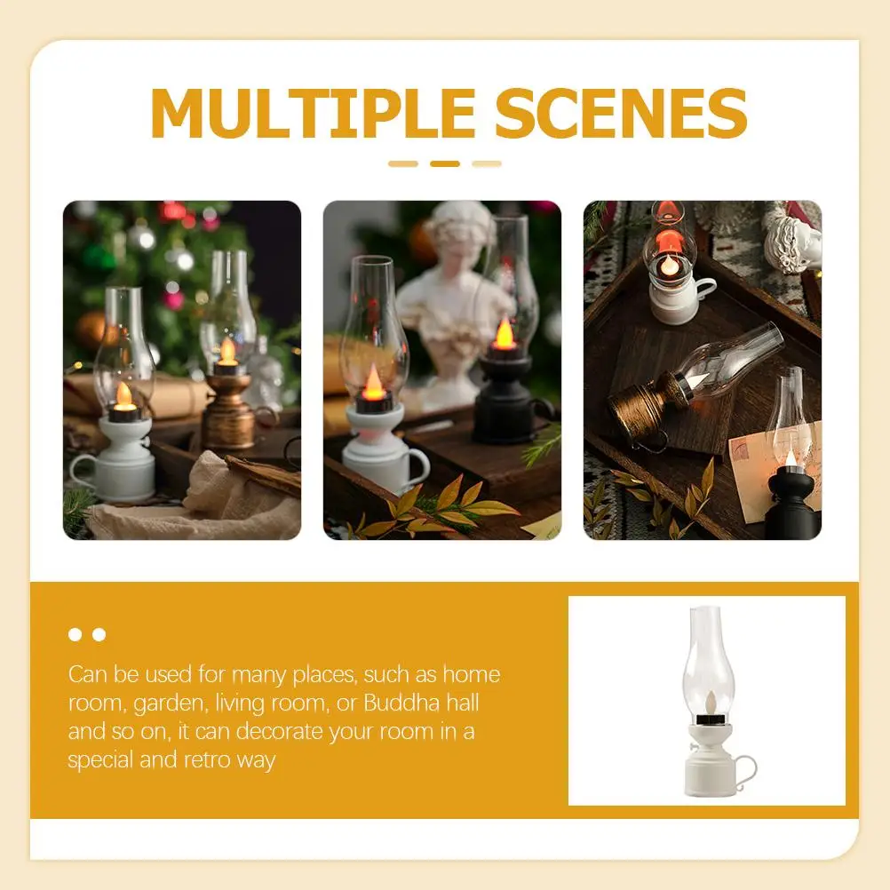 Electronic Kerosene Lamp Oil Lantern Light Tea Lights Candles Vintage Small Imitation for Bedroom Earth