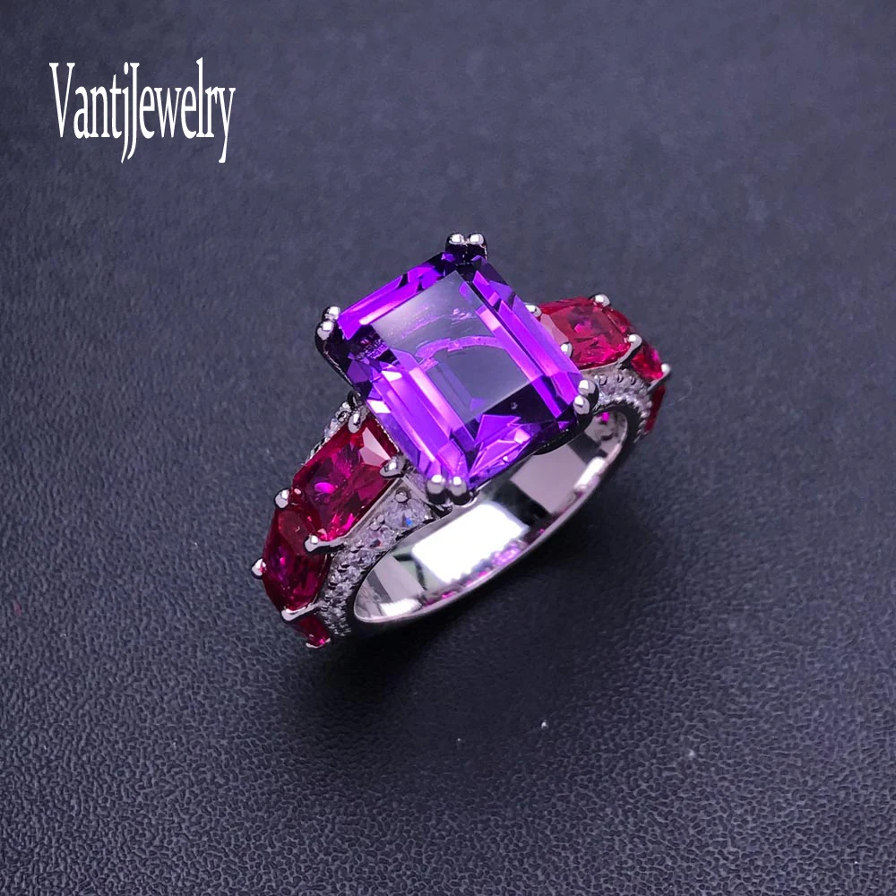 

Luxury Natural Amethyst Ring 925 Sterling Silver Fine Jewelry for Women Girl Birthday Party Gift