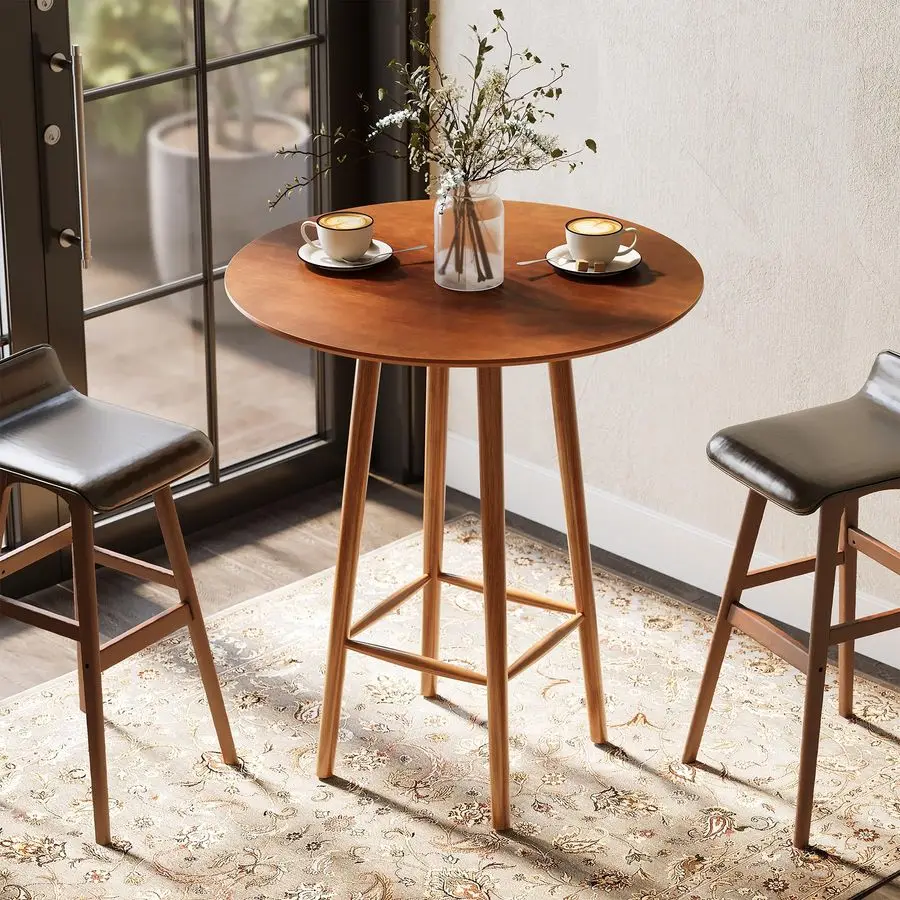 

Solid Wood Bar Table, 39.37Inch Round Bistro Table with Sturdy Frame, for Living Room, Dining Room, Small Space Rustic Walnut