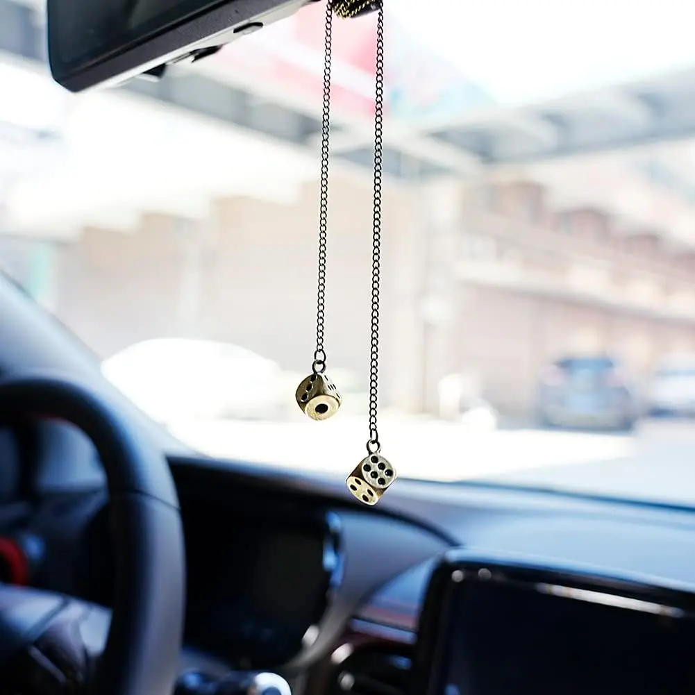 Creative Hanging Dice with Dots Car Metal Pendant Rear View Mirrors Charms Ornament