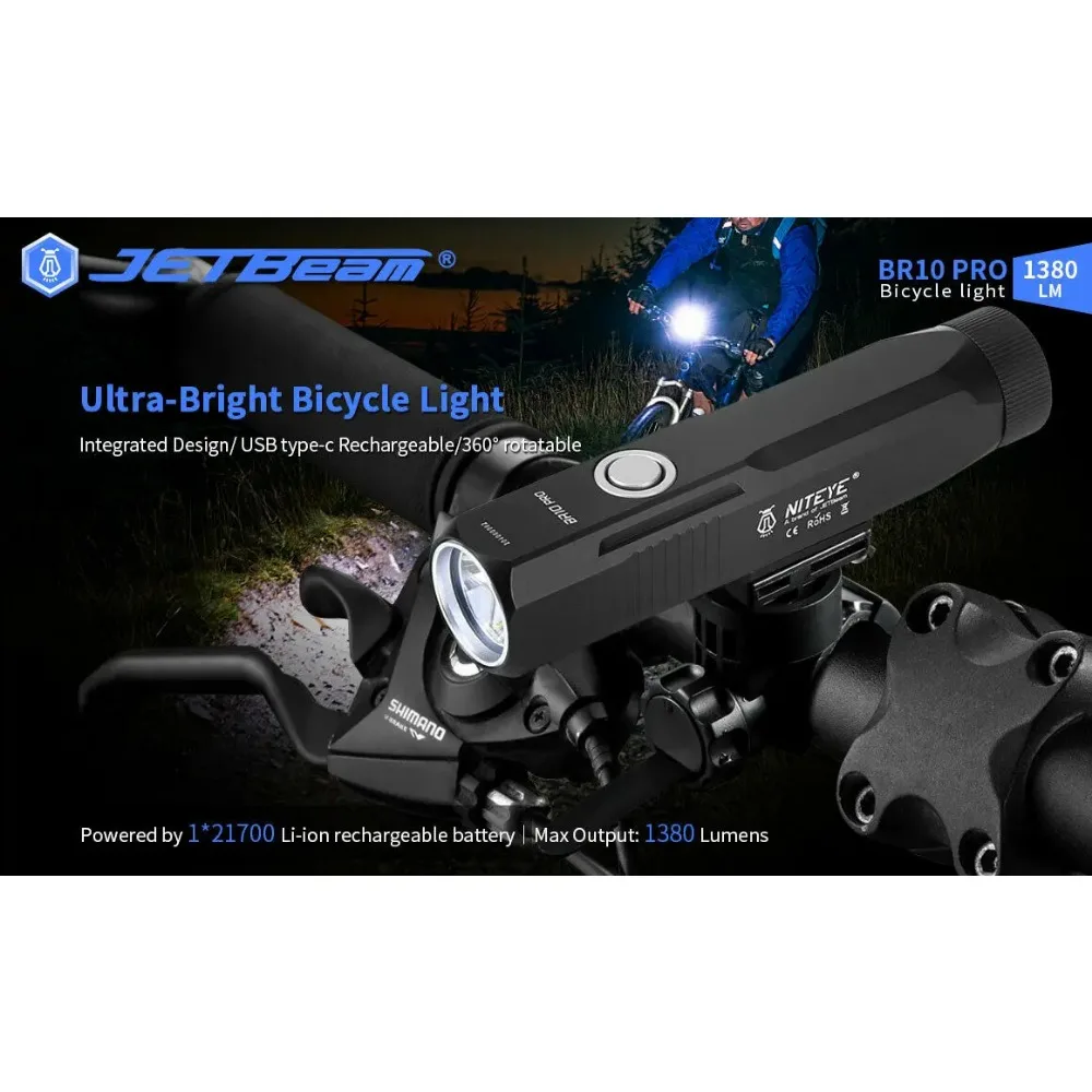 JetBeam BR10 PRO Type-C Rechargeable Bicycle Lighting Bike Light 1380Lumen Cycling Light With 5100mAh Battery