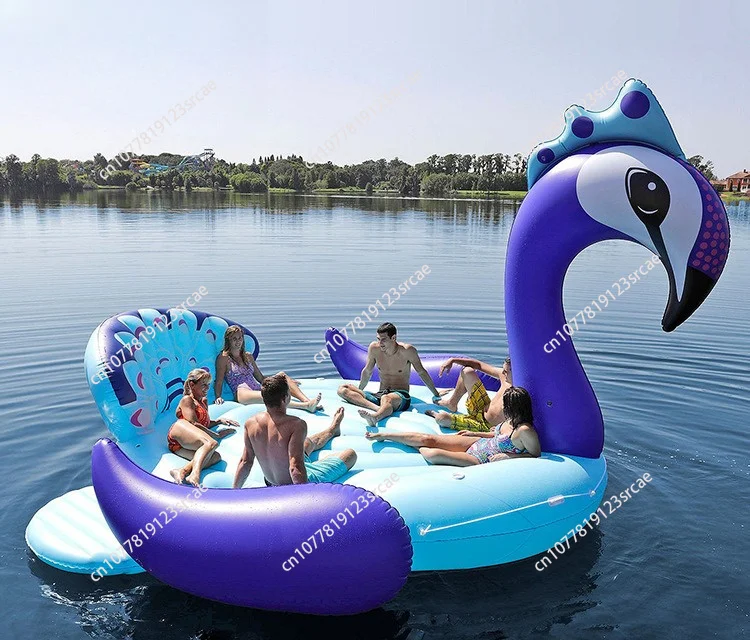 Manufacturer directly supplies large 6-person inflatable flamingo floating island unicorn water to Shanghai Island floating raft