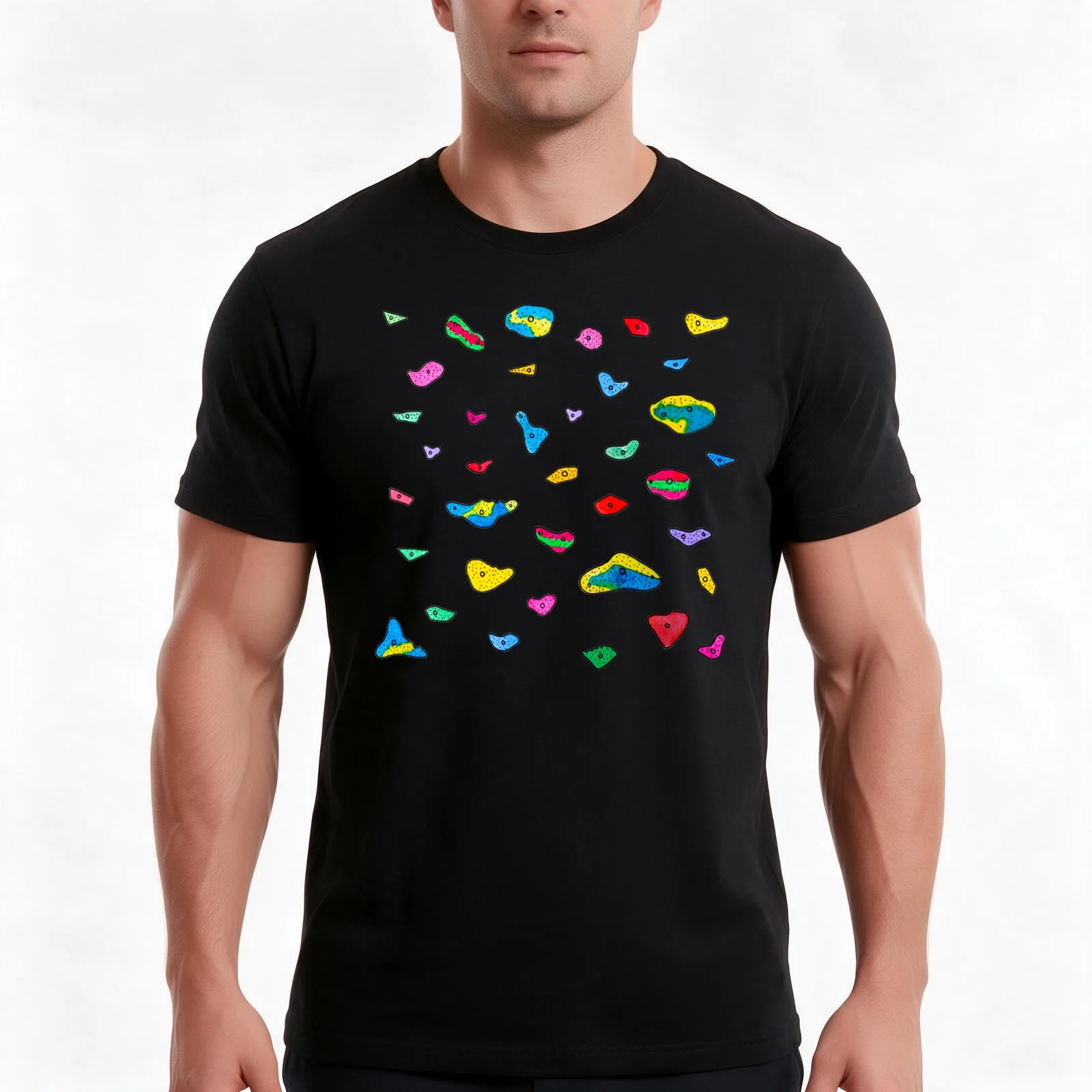 Colourful Climbing Holds T-Shirt, Summer Casual Cotton Tee, Oversized Streetwear Tops, Vintage Graphic Print, Unisex Men Women