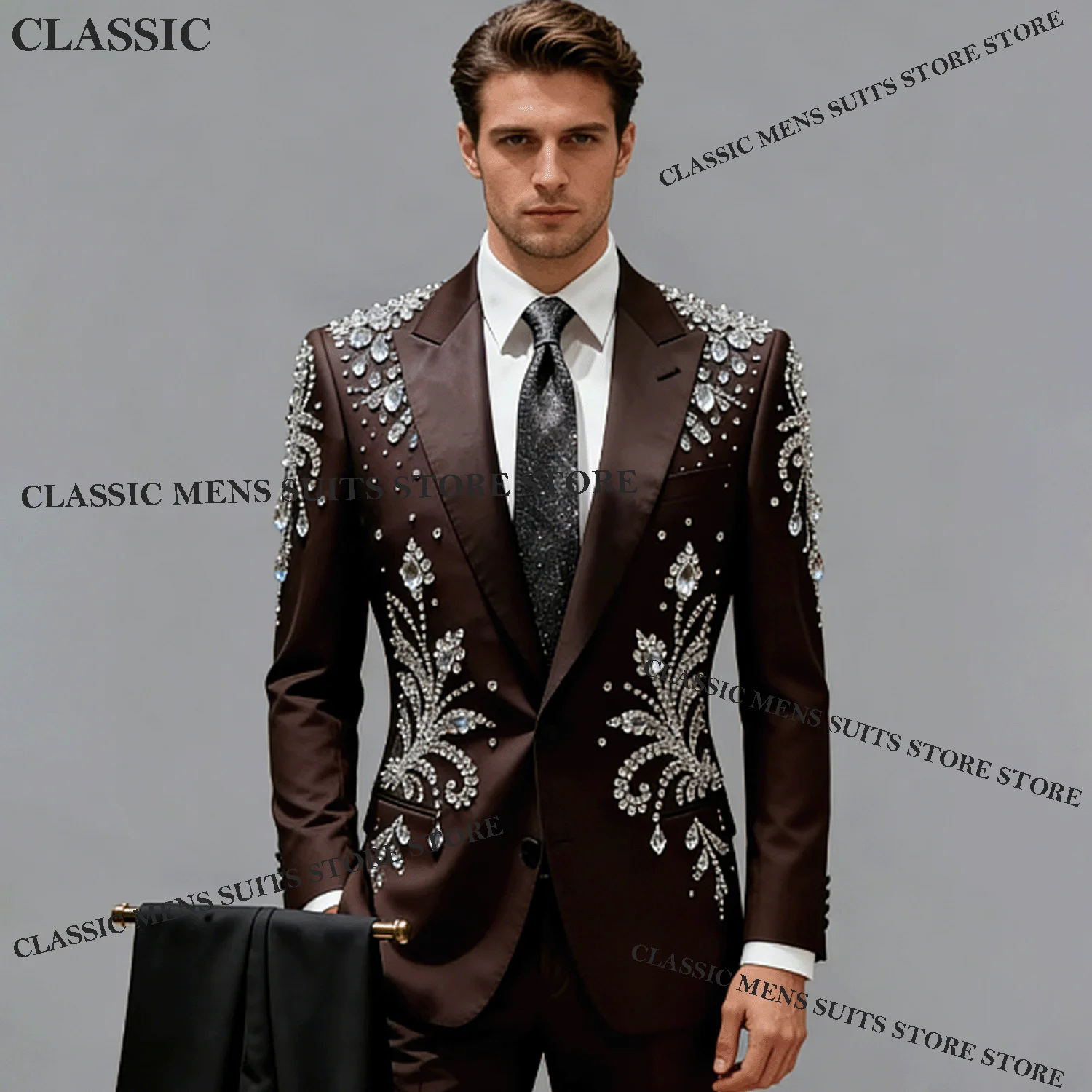 

Мужской костюм ручной работы с бриллиантами, 2 предмета, комплект для свадьбы и торжеств, наряд жениха, индивидуальный пошив, пиджак и брюки, zomerset heren