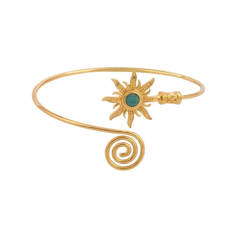 Simple Alloy Arm Cuff Sun Twist Line Cuff Bangle for Women Turquoise Exaggerated Wide Open Arm Cuff Summer