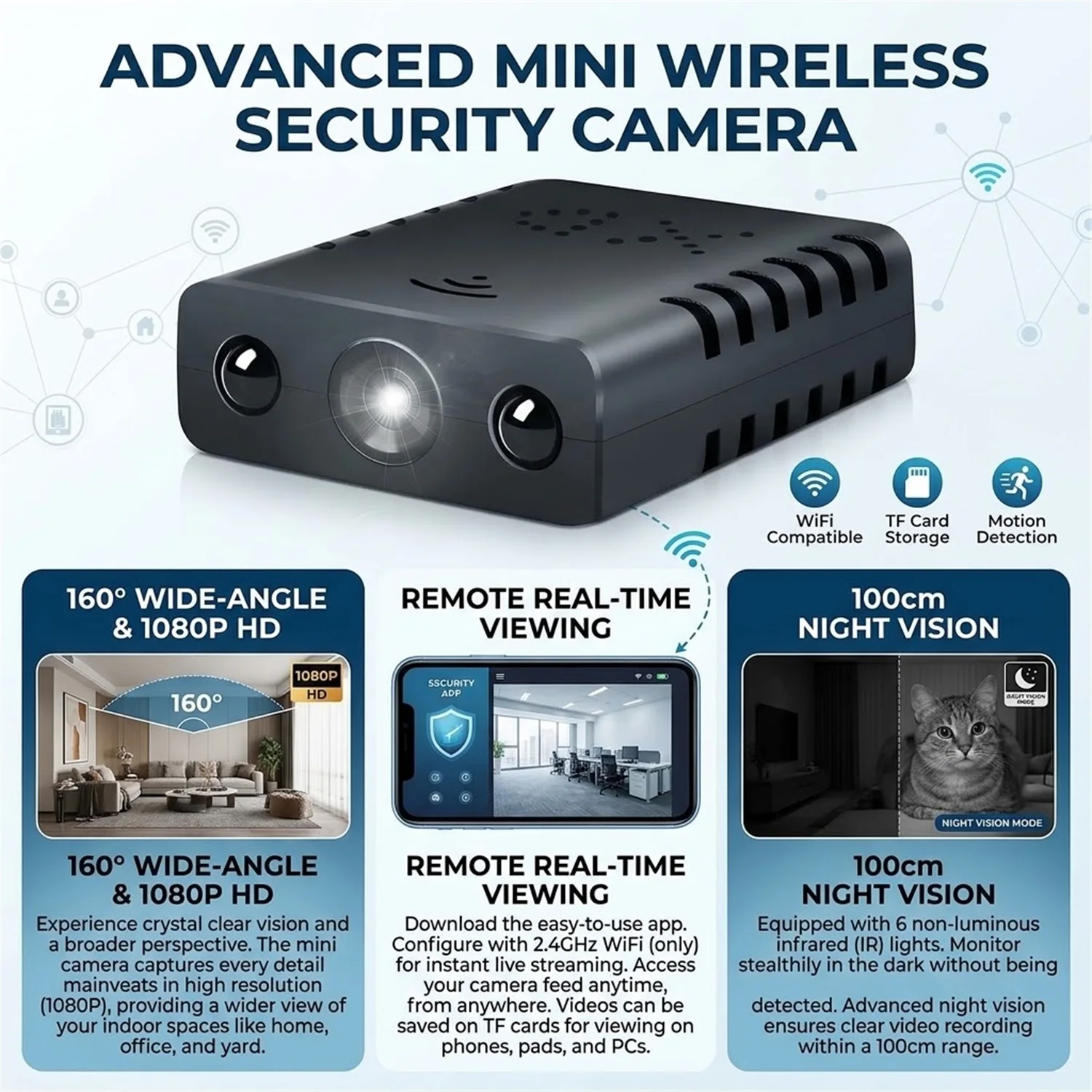 XD Mini-Sicherheitskamera, 4K Full HD WLAN-Überwachungskamera für Innen- und Außenbereich, Nachtsicht, Fernzugriff, wasserdichter Videorekorder