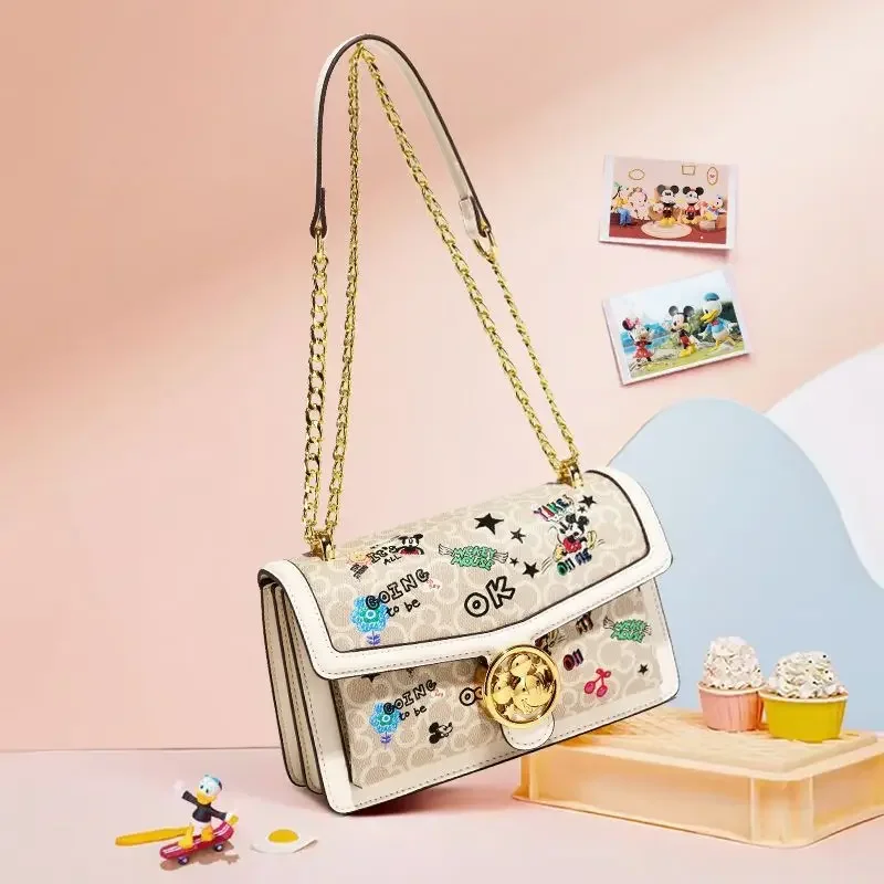 Disney Mickey Creative Cartoon Print Graffiti Chain Small Square Bag Daily Commuting Versatile Shoulder Messenger Bag Girls Gift