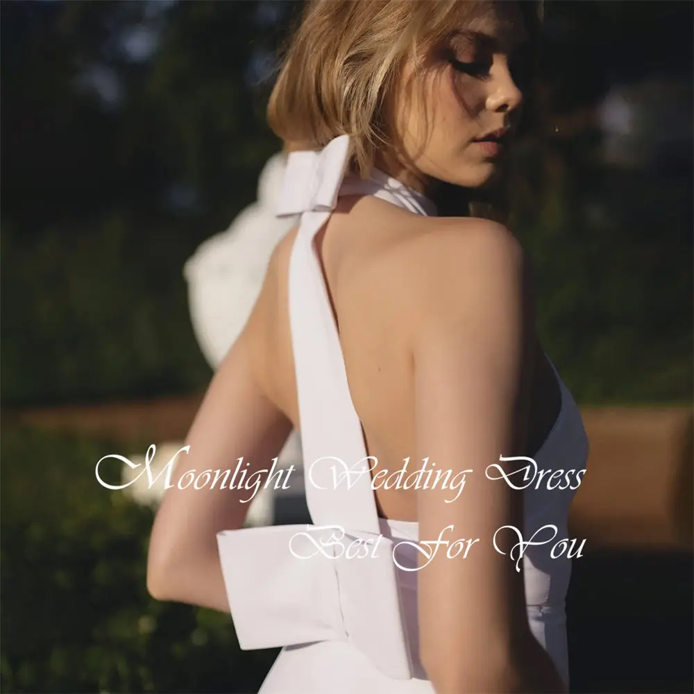 Vestidos De Novia modernos con lazo Halter, corte en A, sin mangas, con espalda abierta, cola De barrido, personalizados, 2026