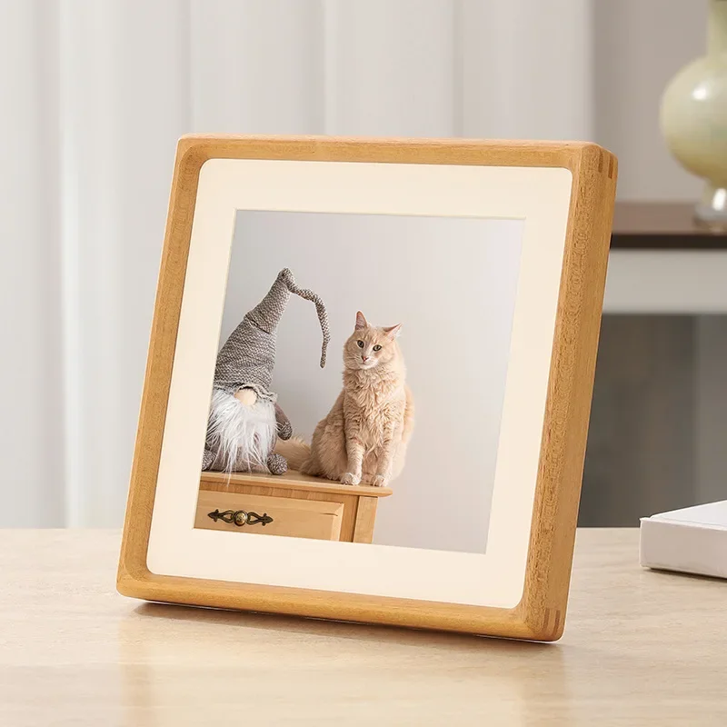 Square Solid Wood Photo Frame with V-Corner Design - Decorative Tabletop Picture Frame for Home Decor and Landscape Display